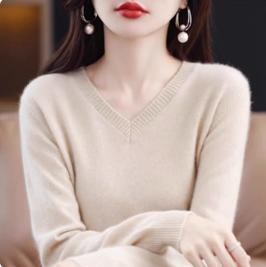 第二件0元秋冬V领保暖针织衫女长袖打底衫
