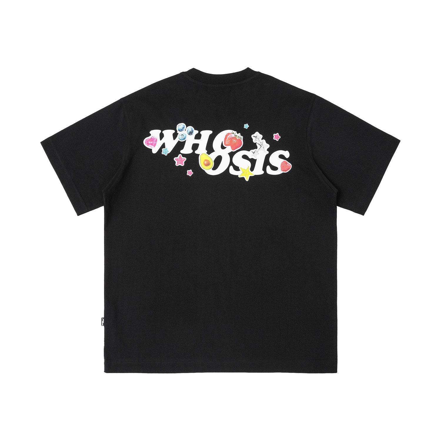 WHOOSIS(不知其名)水果贴纸短袖T恤夏季新款百搭圆领宽松男女潮 - 图0