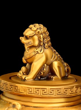 速发纯黄铜金四四神兽阵摆件家居客厅花房装饰狮貔貅莲书底座罐