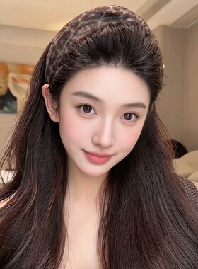 复古豹纹毛呢宽边带齿发箍百搭