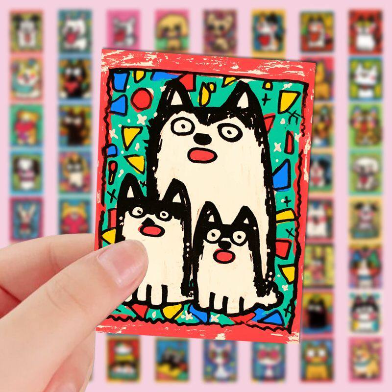 64张彩绘猫咪狗狗插画贴纸卡通可爱艺术色彩装饰笔记本手帐贴画,淘宝优惠券,粉丝福利购,淘宝优惠卷