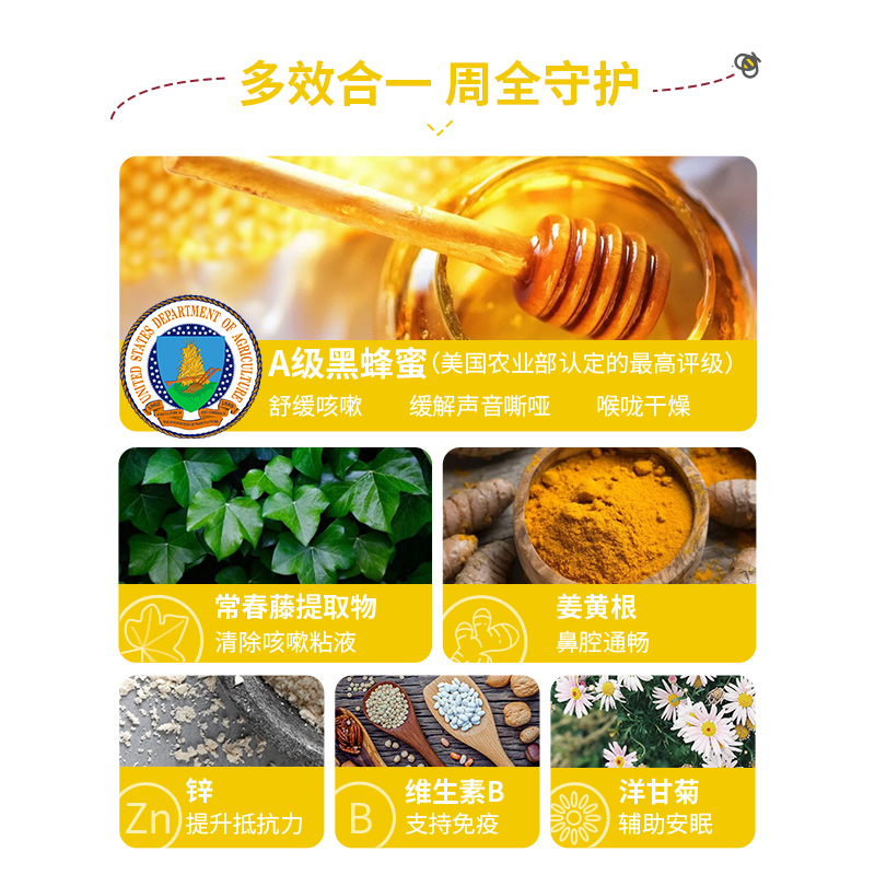 强生Zarbees小蜜蜂儿童舒咳糖浆化痰0药物黑蜂蜜6-12岁日夜组合 - 图1