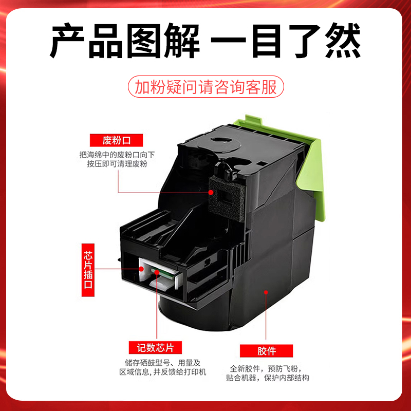 适用利盟CS310粉盒 Lexmark CS310DN CS410DN墨粉盒CS510DN墨盒墨粉CS510DE硒鼓碳粉70C8HKE碳粉盒彩色打印机-图2