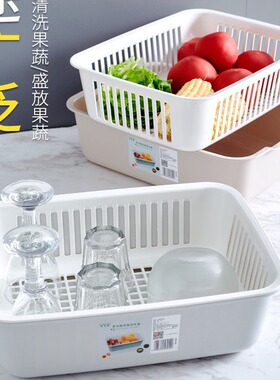 双层方形洗菜篮子沥水篮塑料家用