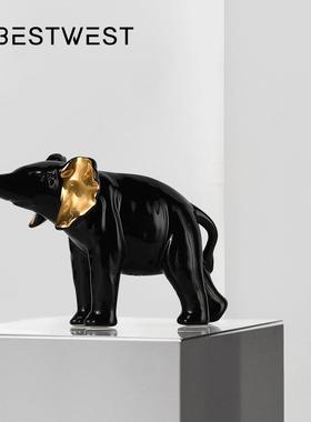 Best west 白色简约陶瓷大象动物摆件样板间设计师客厅桌面装饰品