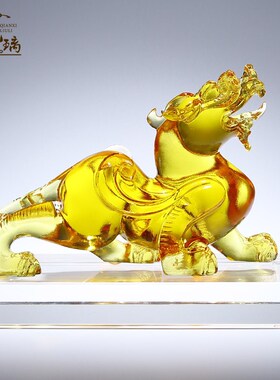 精选琉璃招财镇宅貔貅摆件一对金黄色水晶工艺品客厅装饰乔迁礼品