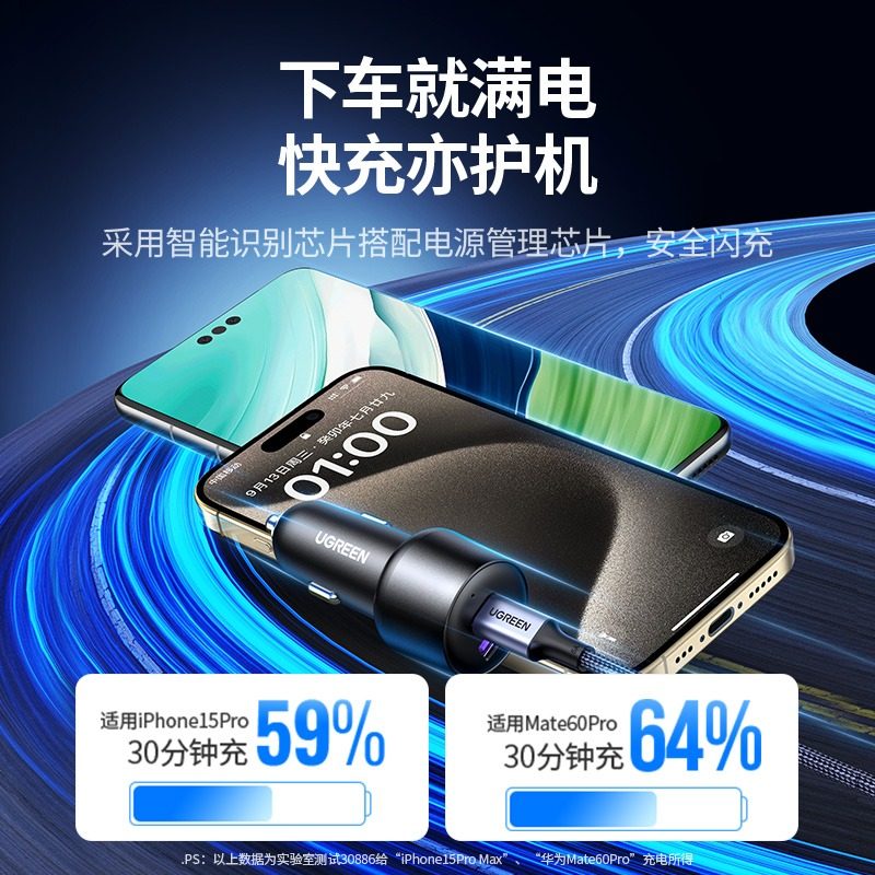 绿联车载充电器适用苹果iPhone16一拖二三点烟器快充拓展接口usb,淘宝优惠券,粉丝福利购,淘宝优惠卷