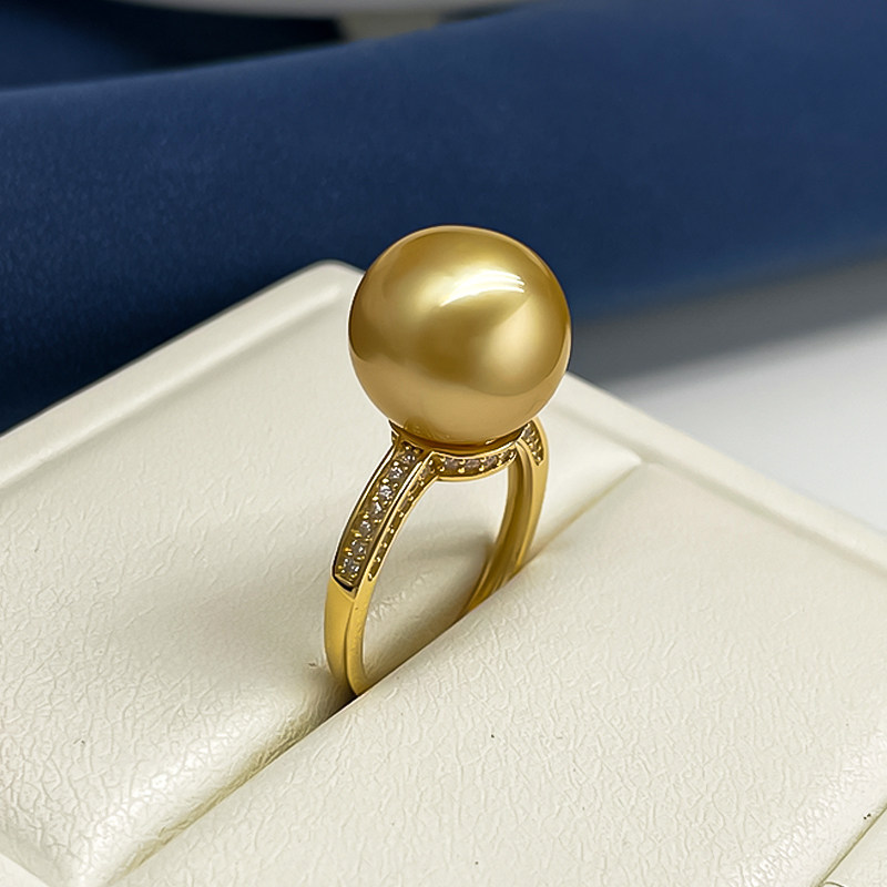 12-13mm 925 silver thick gold South Sea gold pearl seawater pearl open ring fashionable and diverse hair one