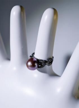 时蓝佑男女通用银质天然珍珠戒指