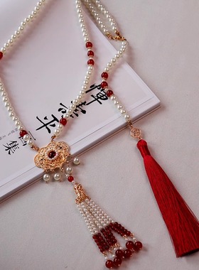 新中式马面裙配饰背云长璎珞汉服古风流苏红色过年喜庆项圈项链
