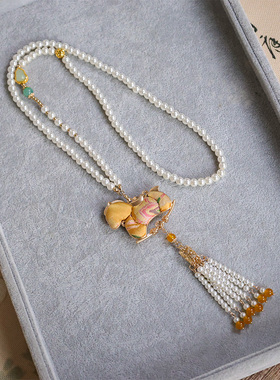 国风宋锦挂件璎珞长款毛衣链古风项链汉服新中式配饰马上有钱吊坠