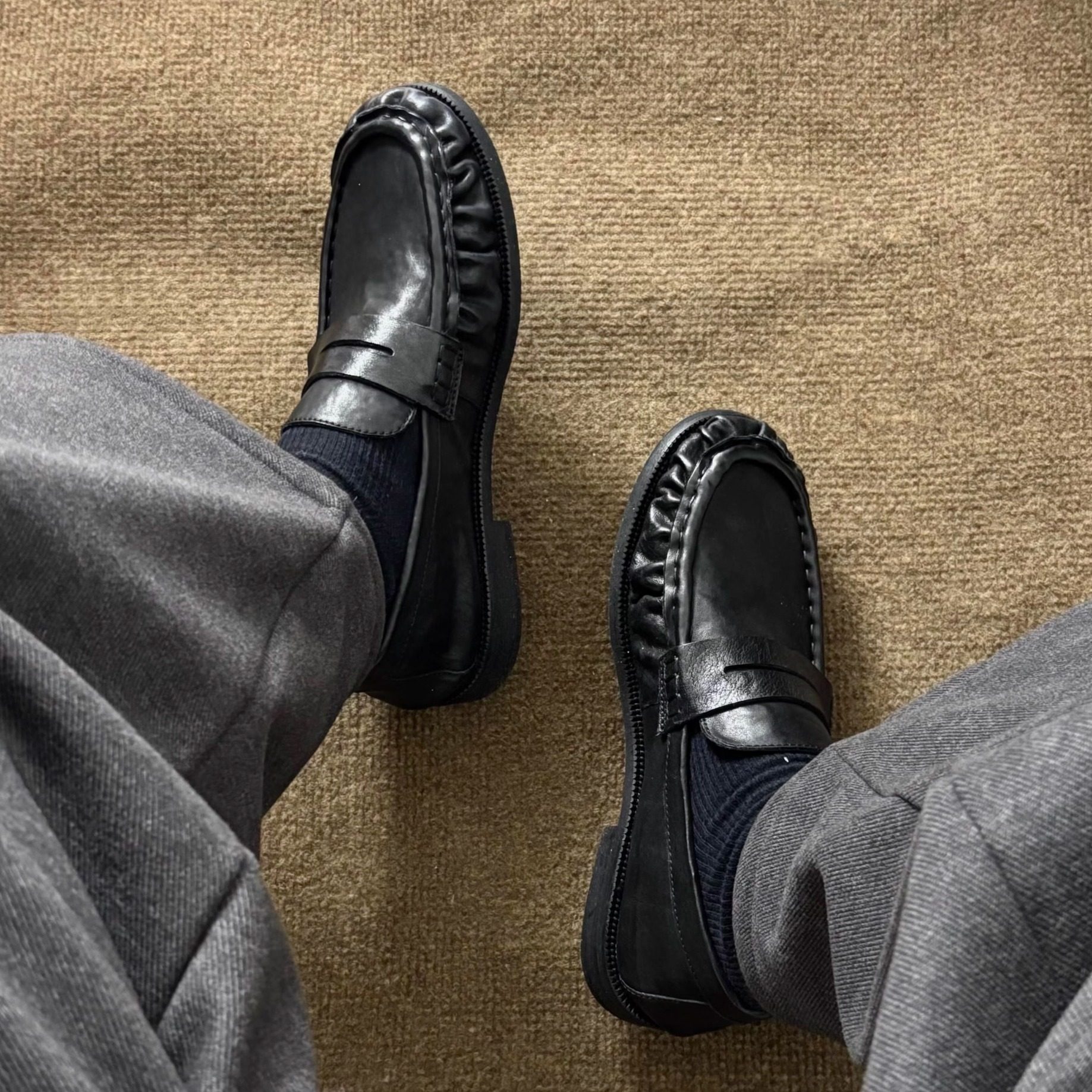 复古做旧粗跟乐福鞋男女擦色德比鞋褶皱休闲皮鞋一脚蹬懒人豆豆鞋,淘宝优惠券,粉丝福利购,淘宝优惠卷