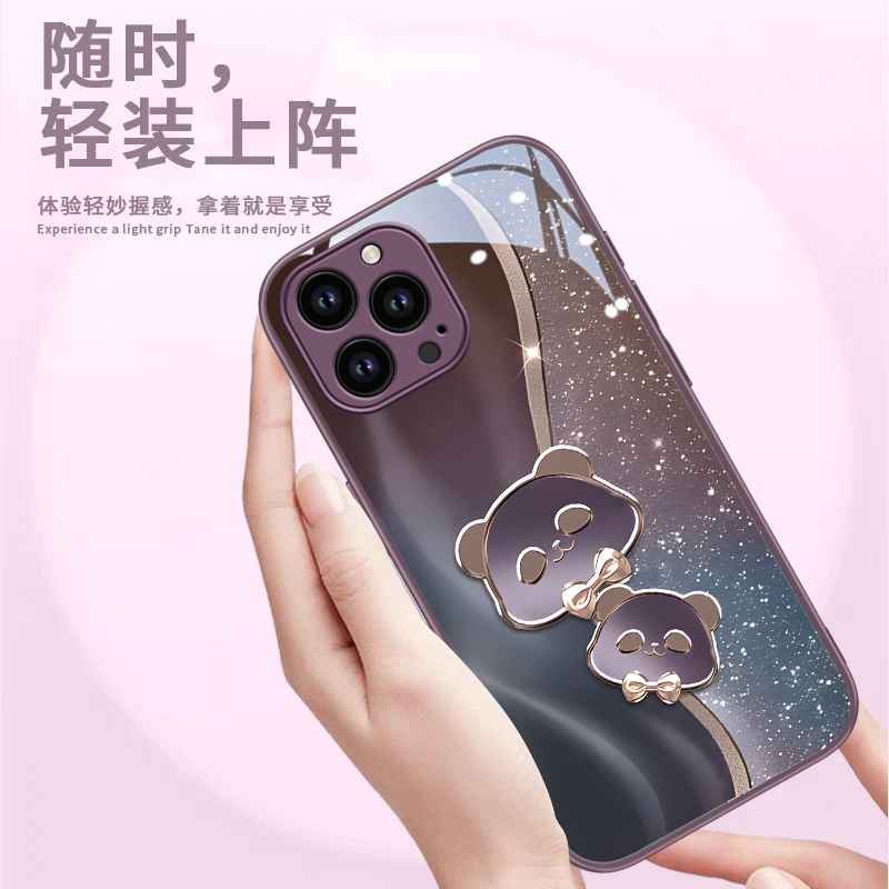 适用于苹果16promax手机壳15pro新款14可爱13mini玻璃12/11全包8鎏金熊猫7plus时尚6splus防摔xs保护se二代3 - 图2