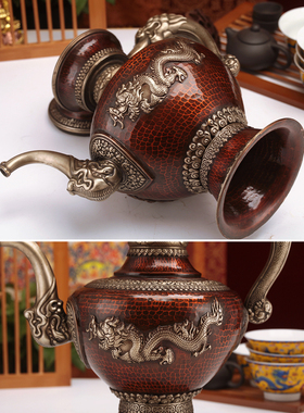 白铜双龙雕酥油茶家用摆件