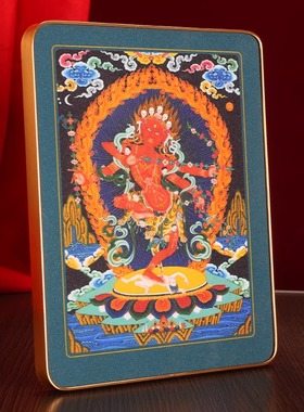 藏式作明佛母铂金实木相框摆件