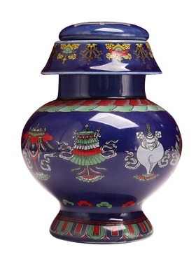 陶瓷藏式吉祥彩绘宝瓶装财神宝瓶