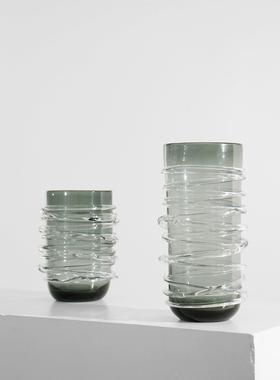 现代简约灰绿色玻璃螺旋开口花瓶样板间售楼处餐桌玄关插花花器