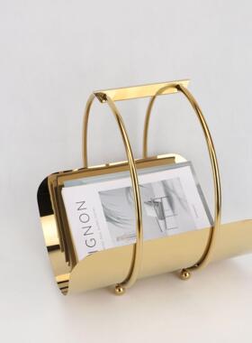 现代简约金属不锈钢钛金杂志架摆件样板房售楼部家居书房轻奢装饰