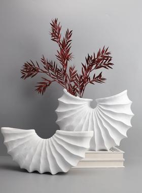 欧式白色树脂扇形海螺花器摆件样板房电视柜卧室书房卧室客厅饰品