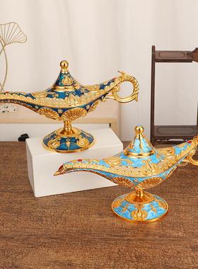 欧式轻奢阿拉丁神灯 宫廷晚宴珐琅彩装饰摆件创意精美金属工艺品
