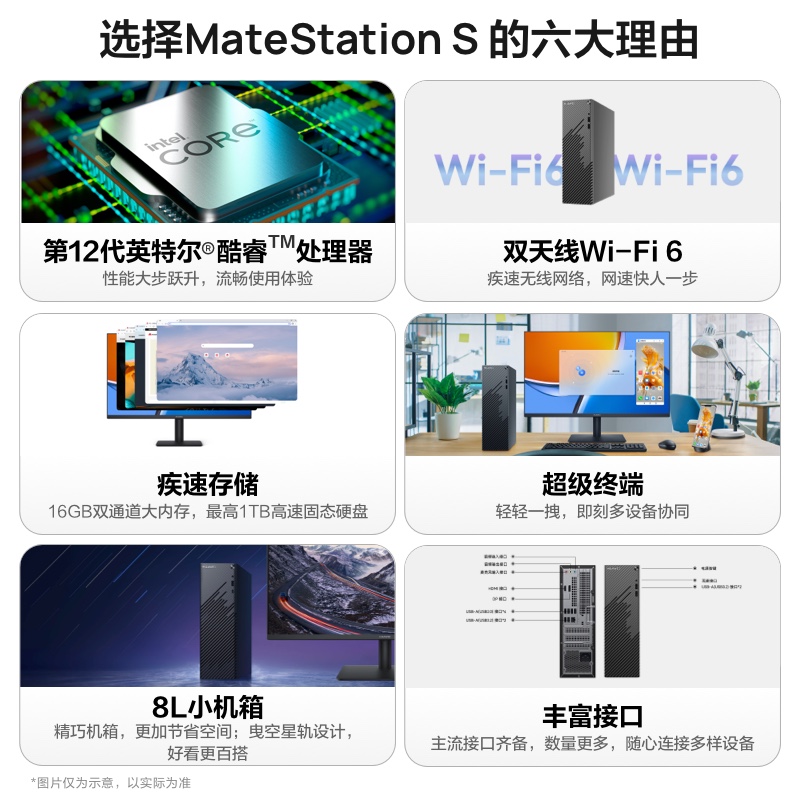 HUAWEI华为MateStationS12代酷睿版台式机电脑i5台式主机i7办公学习直播美工设计商务游戏整机迷你小机箱主机 - 图2