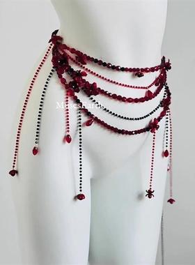 腰腿链血红安妮腰链 红色花朵身体链配饰2025新款Lolita配裙子哥