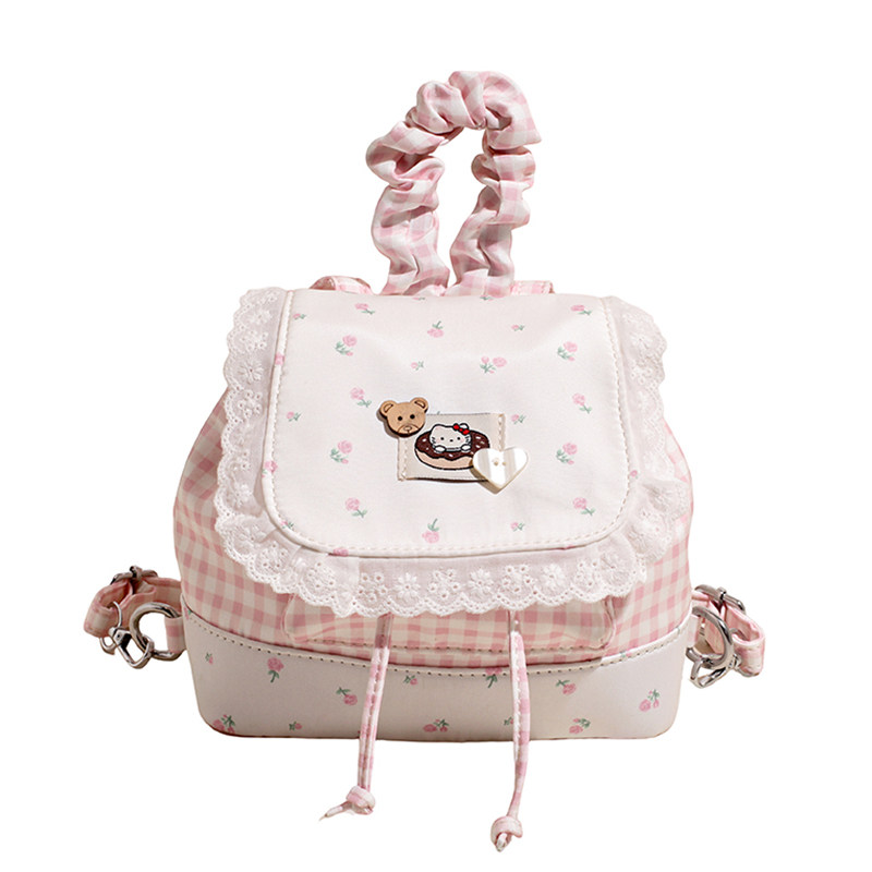 时尚可爱少女风迷你包包女2025年新款甜美高级感蕾丝边格子双肩包,淘宝优惠券,粉丝福利购,淘宝优惠卷