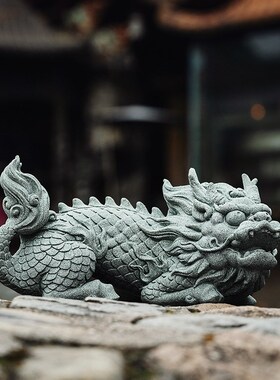 速发青砂石瑞兽麒装桌面鱼饰装缸景观麟饰国潮精品茶宠摆件招财貔