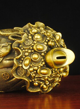 速发黄铜存钱袋招财进宝存钱罐摆进不出件存不取福袋客厅装饰只只