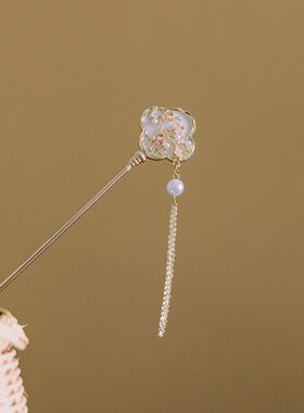 【少女粉系列】时尚气质现代扇形醋酸板材合金发簪流苏日常百搭