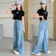 ເດັກຍິງ elastic waist bow denim pants ຂາກ້ວາງ