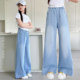 ເດັກຍິງ summer ແບບ T-shirt denim ຊຸດ pants ຂາກວ້າງ