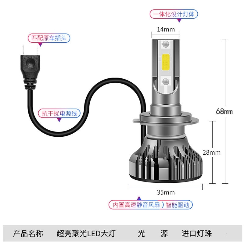 斯柯达昕锐led大灯改装远光近光灯H7远近一体H4激光透镜汽车灯泡-图0