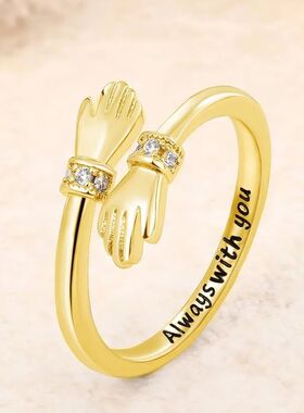 S925银欧美创意双手拥抱爱的戒指开口指环情侣怀抱男女情人节礼物