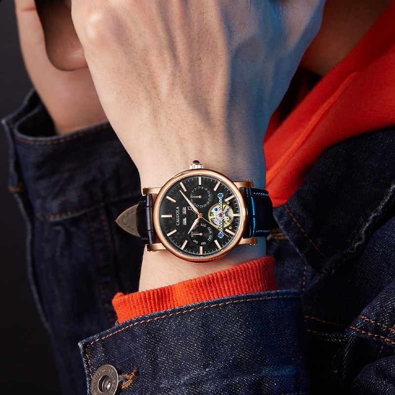 卡罗莱全自动男士飞轮防水机械表 caluola卡盟国产腕表