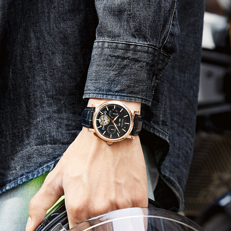 卡罗莱全自动男士飞轮防水机械表 caluola卡盟国产腕表