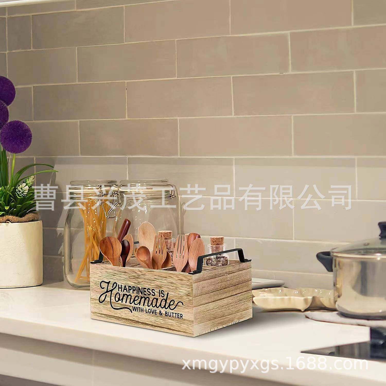 拉车套罩复古做旧多格刀叉木质餐具收纳盒厨房调料储物盒客厅实木,淘宝优惠券,粉丝福利购,淘宝优惠卷