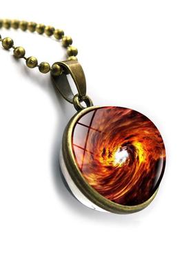 新款跨境新品配饰 宇宙太空漩涡时光宝石项链 欧美双面玻璃球吊坠