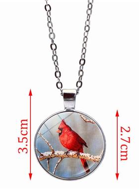 新款跨境爆品红衣主教鸟项链女百搭时光宝石吊坠时尚毛衣链饰品批