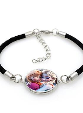 新款冰雪奇缘主题热卖配饰手链女孩礼物爱莎安娜公主编织红色手绳