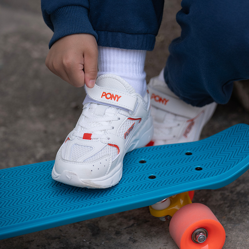 pony童鞋儿童跑步鞋宝宝春夏舒适透气男女童运动鞋复古小白鞋中学