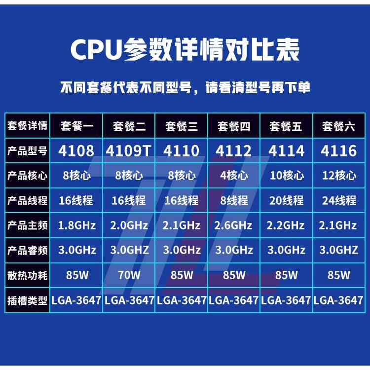 至强 4108 4109T 4110 4112 4114 4116 3647针 金银铜牌 CPU - 图0