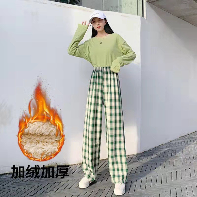 【多款可选】美式复古加绒格子裤女