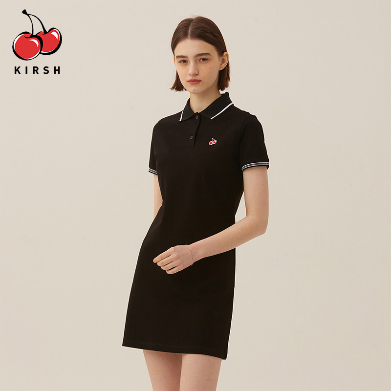 樱桃KIRSH Polo领连衣裙女运动休闲收腰显瘦夏季少女韩系A字裙