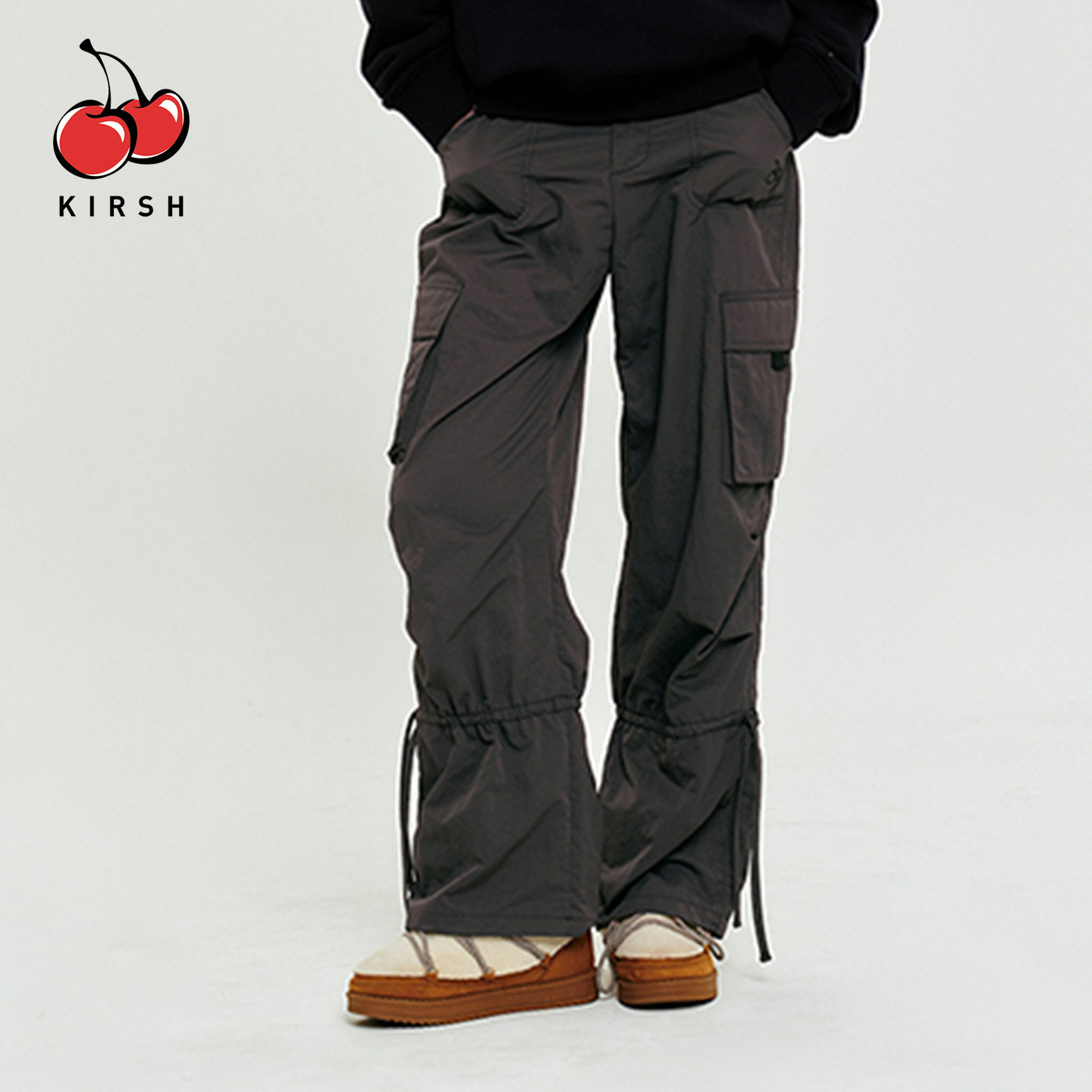 KIRSH美式抽绳多口袋工装裤女款秋冬酷飒风休闲裤宽松直筒长裤女,淘宝优惠券,粉丝福利购,淘宝优惠卷