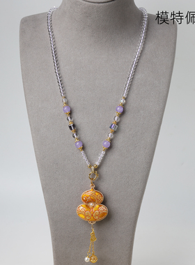 薰衣草紫玉髓吊坠挂链佛牌链子