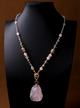 泰伽粉晶狐狸链子天然粉水晶项链