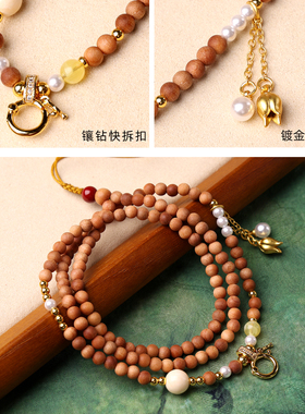 印度老山檀木项链宋锦葫芦挂链