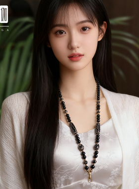 泰伽黑玛瑙天珠佛牌链男女
