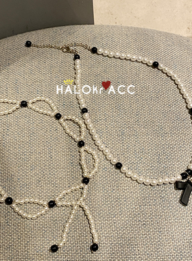 HALOkrACC韩国黑白复古珍珠项链
